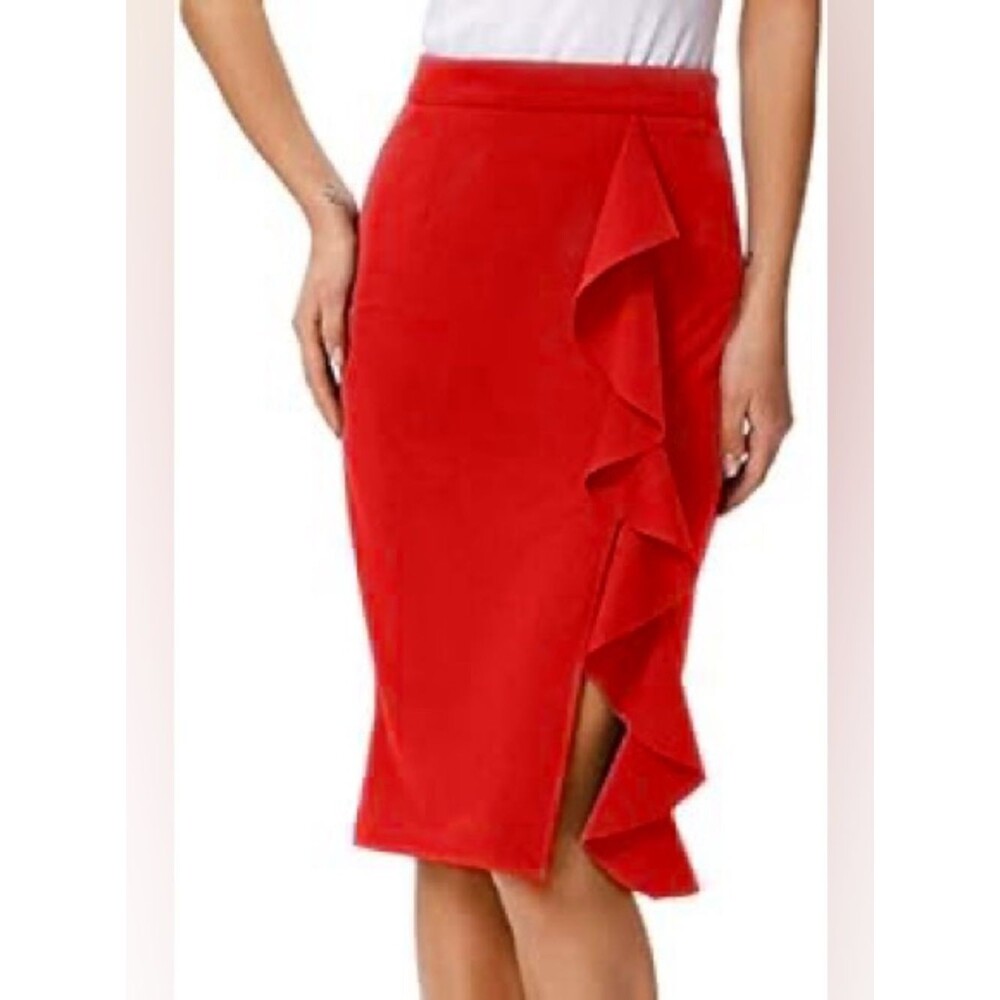 Grace Karin Red Ruffle Pencil Skirt
